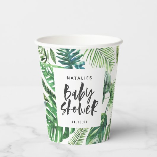 Tropische Babydusche aus schwarz-weiß Pappbecher (Rückseite)