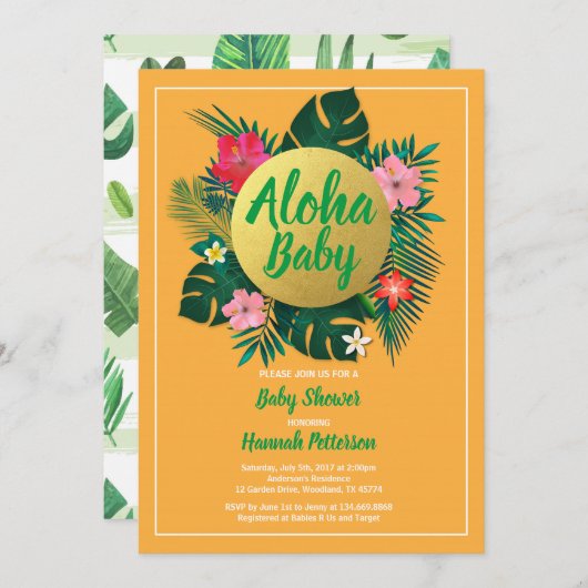 Tropische Babydusche - geschlechtsneutral Einladung (Vorne/Hinten)