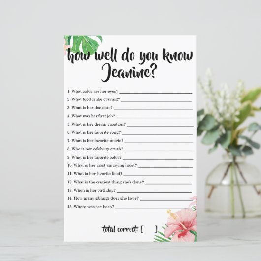 Tropische Babydusche, wie gut Sie Mama kennen (Stehend Vorderseite)