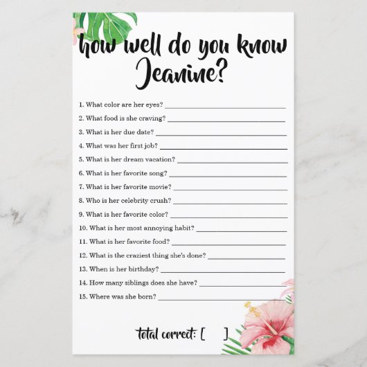 Tropische Babydusche, wie gut Sie Mama kennen (Vorderseite)