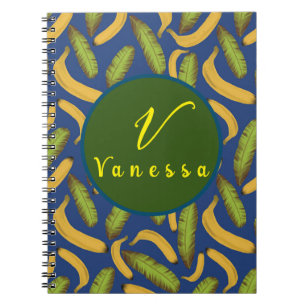 Tropische Banane Blaues Blatt Monogramm Schrift Notizblock