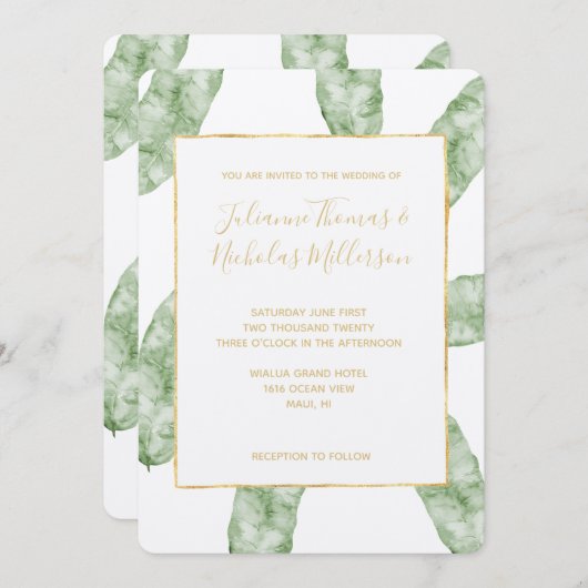 Tropische Bananen-Blätter Einladung (Vorne/Hinten)