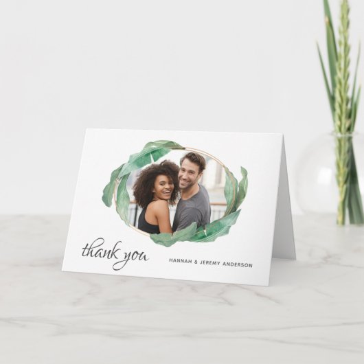 Tropische Bananen-Blätter Vielen Dank mit Foto Dankeskarte (Vorderseite)