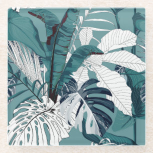 Tropische Bananen Monstera: Modisch, nahtlos. Glasuntersetzer