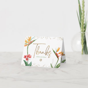 Tropische Bat Mitzwa Blumen Aquarell Goldschrift Dankeskarte