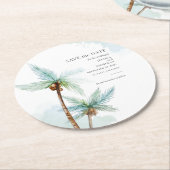 Tropische Bäume Wasserfarbe Hochzeit speichern das Runder Pappuntersetzer (Angewinkelt)