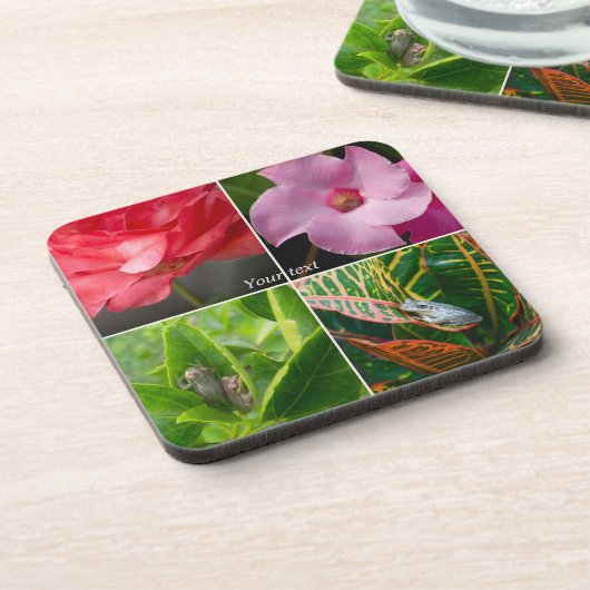 Tropische Baumfrosche in Blume und Blätter Getränkeuntersetzer (Linke Seite)