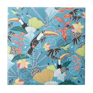 Tropische Beschaffenheit mit Toucans und Kolibris Fliese