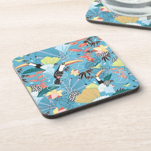 Tropische Beschaffenheit mit Toucans und Kolibris Getränkeuntersetzer (Linke Seite)