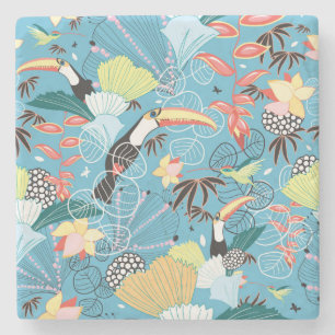 Tropische Beschaffenheit mit Toucans und Kolibris Steinuntersetzer