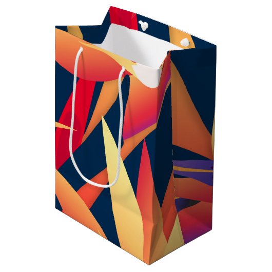 Tropische Bird-of-Paradise-Geschenktasche Mittlere Geschenktüte (Vorderseite Schrägansicht)