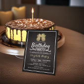 Tropische Birthday Party Chic Black Gold Ananas Einladung