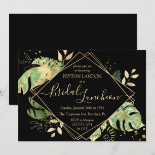Tropische Black & Gold Bridal Luncheon Dusche Einladung