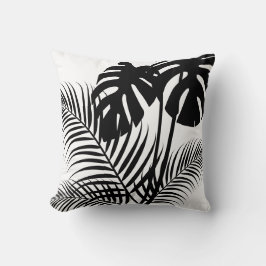 Tropische Blätter 1 Schwarz auf Weiß Kissen