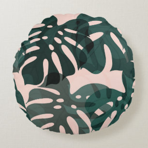 Tropische Blätter: Abstrakte Wasserfarben Kunst Rundes Kissen