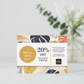 Tropische Blätter Abstrakter Couponrabatt Postkarte (Stehend Vorderseite)