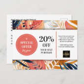 Tropische Blätter Abstrakter Couponrabatt Postkarte (Vorne/Hinten)