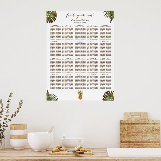 Tropische Blätter Ananas 20 Tische Sitzplan Poster (Küche)