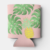 Tropische Blätter Ananas Grüne Hochzeit am Strand Dosenkühler (Rückseite)