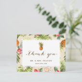 Tropische Blätter Ananas Handschrift Danke Postkarte (Stehend Vorderseite)