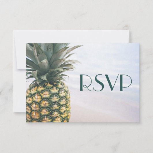 Tropische Blätter Ananas Hawaiian Wedding RSVP (Vorderseite)