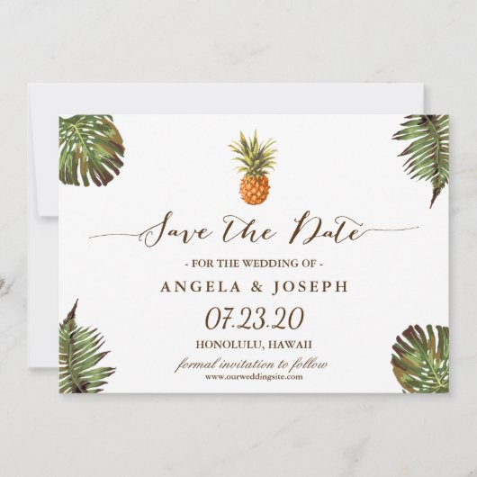 Tropische Blätter Ananas Hochzeit speichern das Da Save The Date (Vorderseite)
