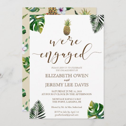 Tropische Blätter Ananas Luau Verlobung Einladung (Vorne/Hinten)