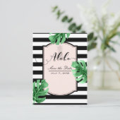 Tropische Blätter & Ananas Save the Date elegant Ankündigungspostkarte (Stehend Vorderseite)