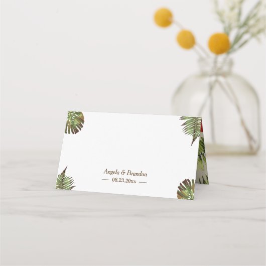 Tropische Blätter Ananas Sommerhochzeittisch Platzkarte (Rückseite)