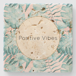 Tropische Blätter Aqua Gold Personalisiert Steinuntersetzer