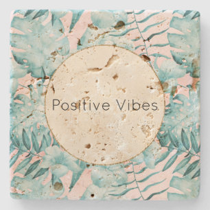 Tropische Blätter Aqua Gold Personalisiert Steinuntersetzer