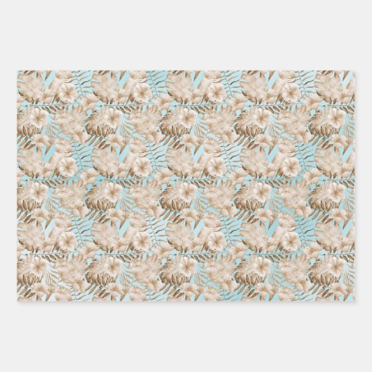 Tropische Blätter Aqua Pink (Vorderseite 3)