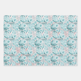 Tropische Blätter Aqua Pink