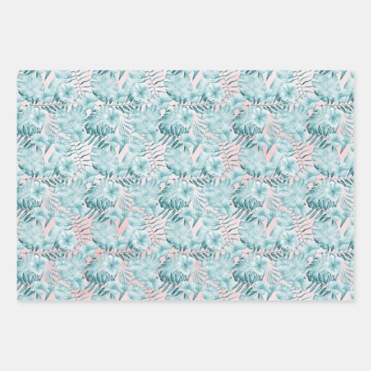 Tropische Blätter Aqua Pink (Vorderseite)
