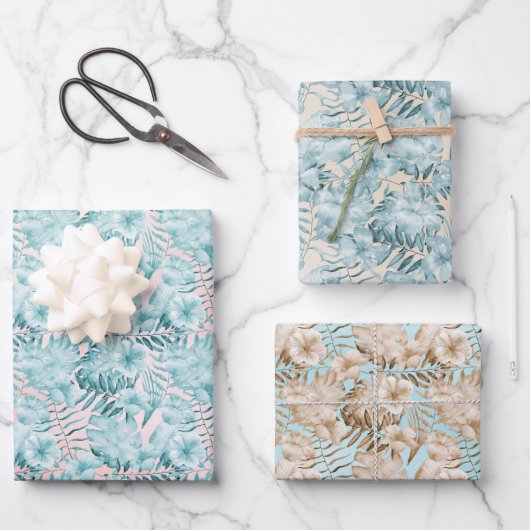 Tropische Blätter Aqua Pink (Vorderseite)