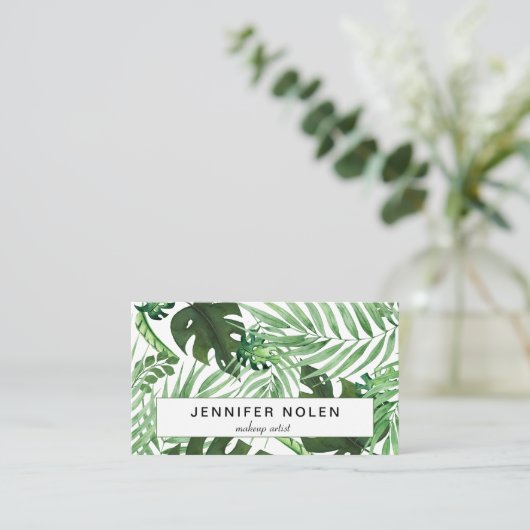 Tropische Blätter Aquarell Visitenkarte (Stehend Vorderseite)