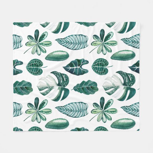 Tropische Blätter Aquarellmuster nahtlos mit m Fleecedecke (Vorderseite (Horizontal))