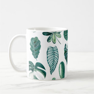 Tropische Blätter Aquarellmuster nahtlos mit m Kaffeetasse