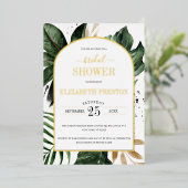 Tropische Blätter Arch Frame Brautparty Real Folieneinladung (Stehend vorne)