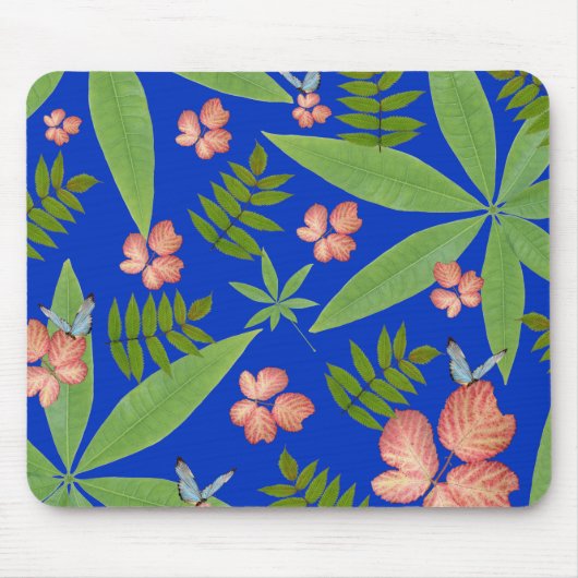 Tropische Blätter auf blau Mousepad (Vorne)