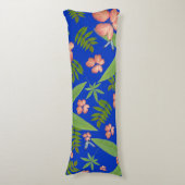 Tropische Blätter auf blau Seitenschläferkissen (Vorderseite Vertikal)