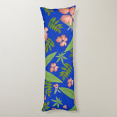 Tropische Blätter auf blau Seitenschläferkissen (Rückseite (Vertikal))