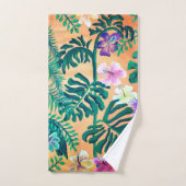tropische Blätter auf Orange Badhandtuch Set (Handtuch)