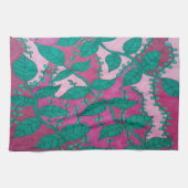Tropische Blätter auf Rosa  Geschirrtuch (Horizontal)