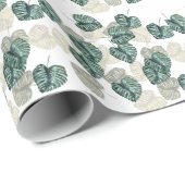 Tropische Blätter auf Weiß Geschenkpapier (Rolleneckpunkt)