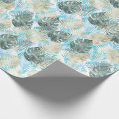Tropische Blätter aus Aqua Green Gold Geschenkpapier (Ecke)