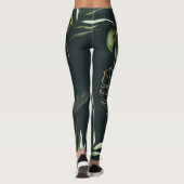 Tropische Blätter aus Gold: Dunkle Wasserfarbe Leggings (Rückseite)