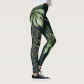Tropische Blätter aus Gold: Dunkle Wasserfarbe Leggings (Rechts)