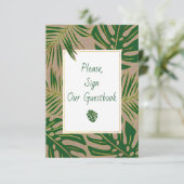Tropische Blätter aus Grün und Gold unterschreiben Einladung (Stehend Vorderseite)