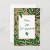 Tropische Blätter aus Grün und Gold unterschreiben Einladung (Vorne/Hinten)
